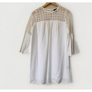 Who What Wear White Lace Cutout Dress Size Medium 3/4 Sleeves Bell Sleeve